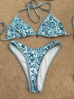 Blue Floral String Bikini Set